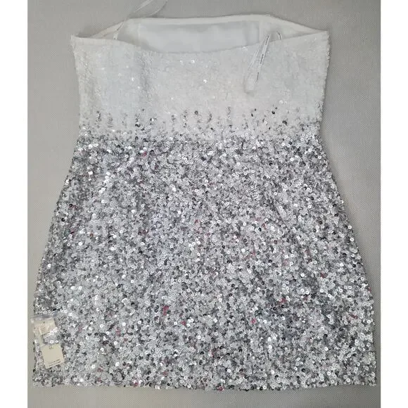 Retrofête White Silver Strapless Sequin Kameron Embellished Mini Dress XLarge